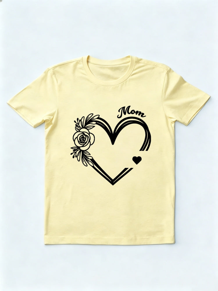 Flower Heart Love Mom Happy Mother's Day Printed T-shirt