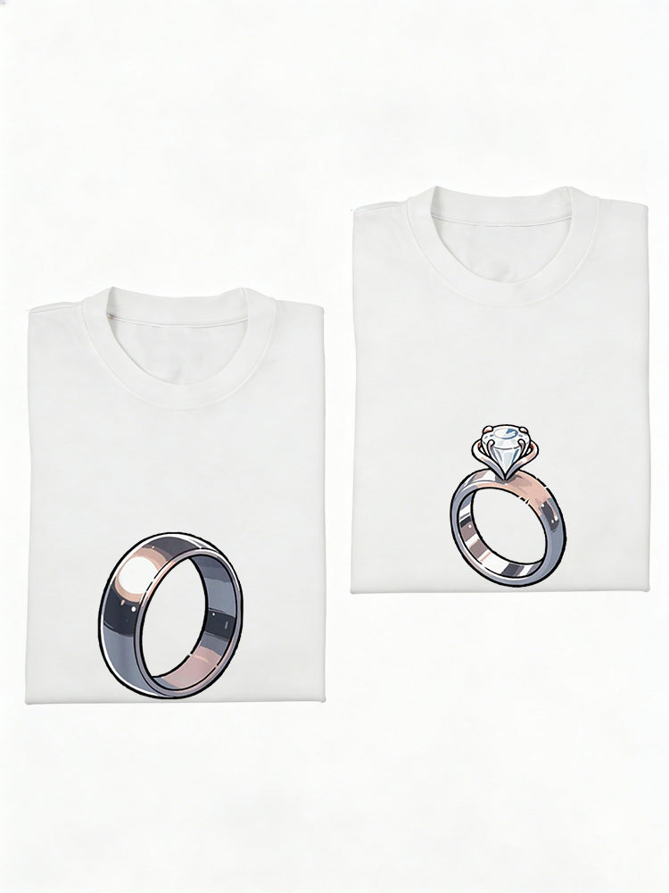 1PC Diamond Ring Couple Match Valentine Day Gift T-shirt