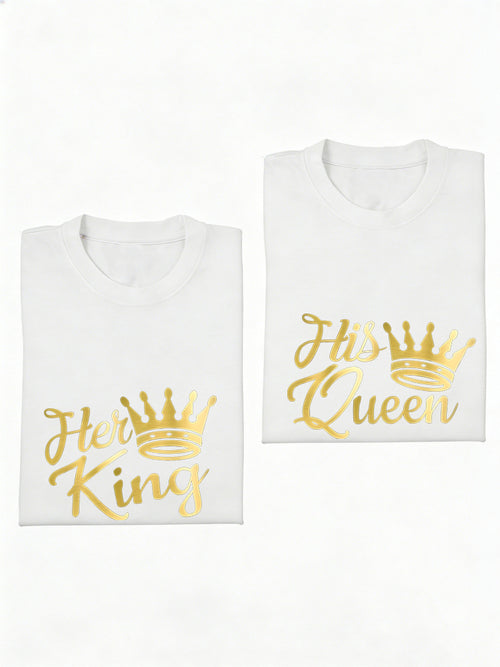 1PC Her King and His Queen Couples Matching Valentine's Day T-Shirt