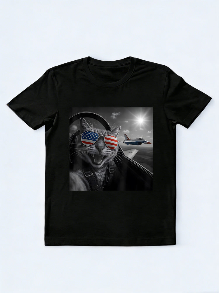 4th of July Selfie Jet Funny Cat Gift T-Shirt