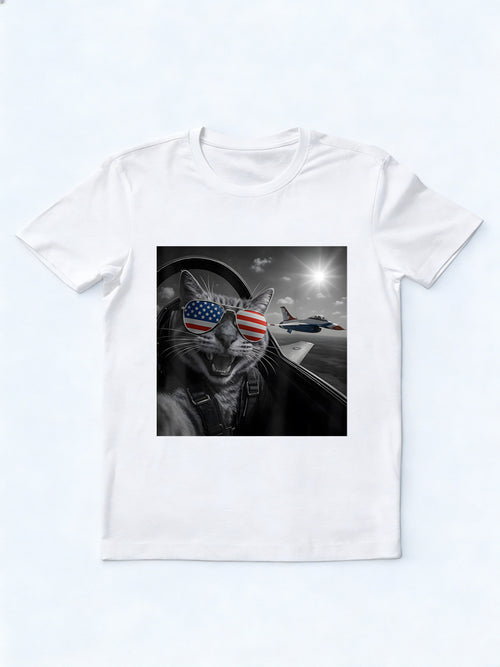 4th of July Selfie Jet Funny Cat Gift T-Shirt