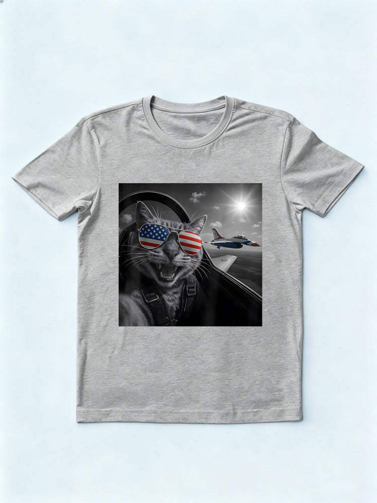 4th of July Selfie Jet Funny Cat Gift T-Shirt