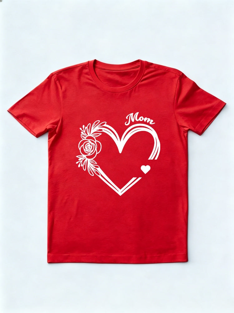 Flower Heart Love Mom Happy Mother's Day Printed T-shirt