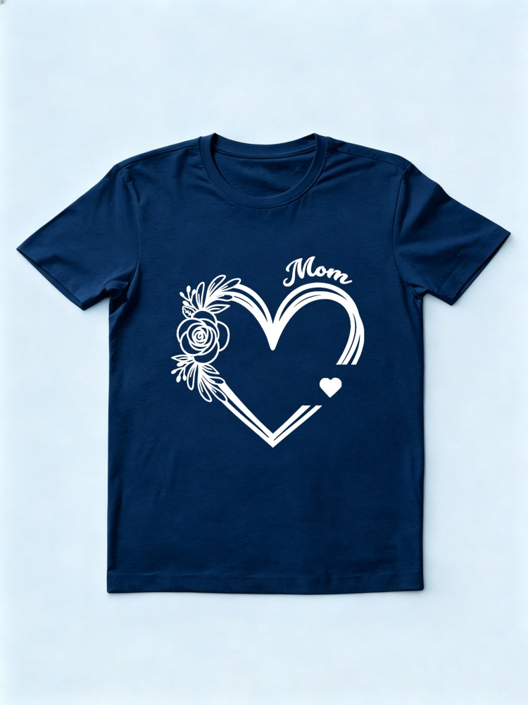 Flower Heart Love Mom Happy Mother's Day Printed T-shirt