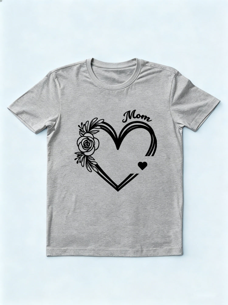Flower Heart Love Mom Happy Mother's Day Printed T-shirt