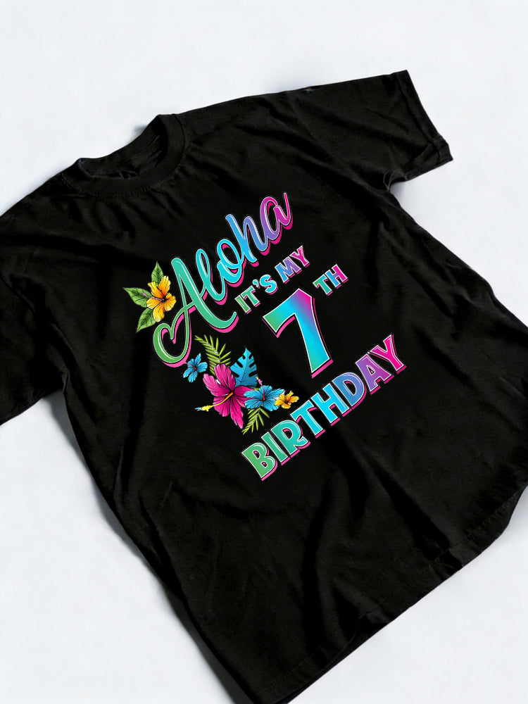 7th Birthday Aloha Hawaii Hibiscus Flower Birthday Gift T-Shirt