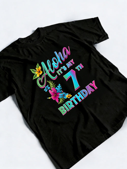 7th Birthday Aloha Hawaii Hibiscus Flower Birthday Gift T-Shirt