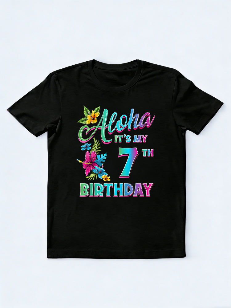 7th Birthday Aloha Hawaii Hibiscus Flower Birthday Gift T-Shirt