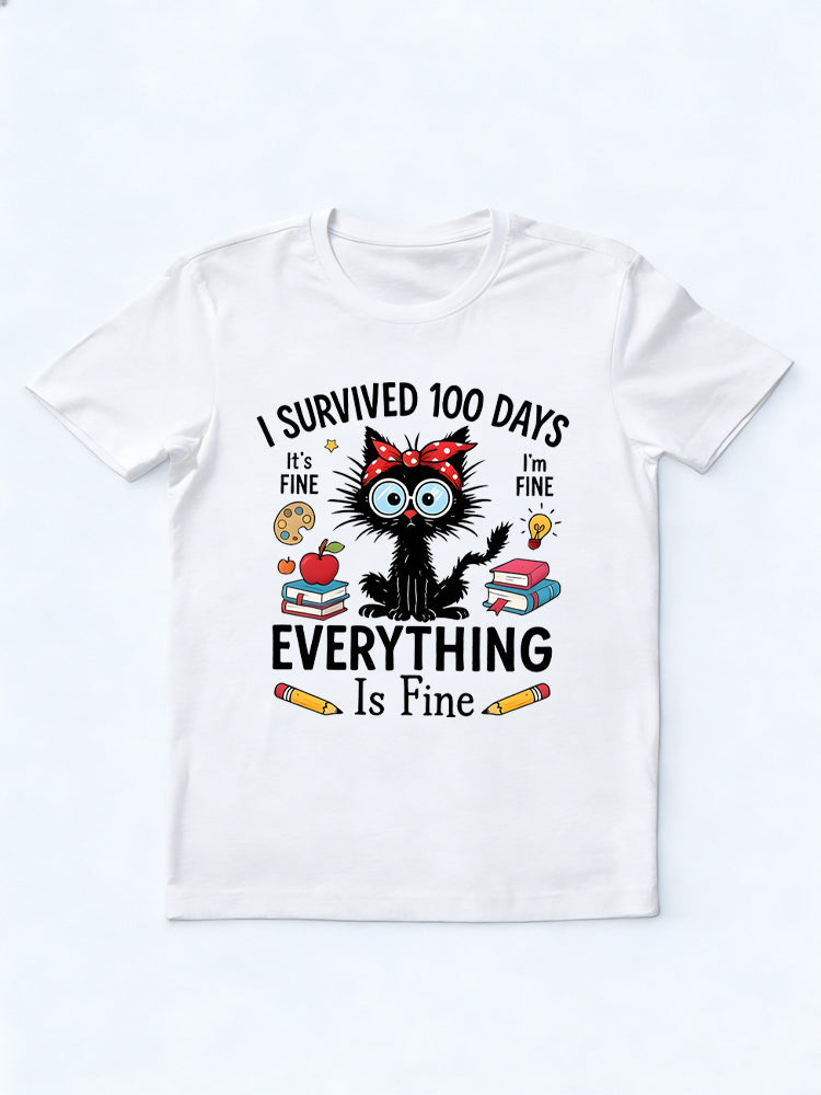 Academic Cat  I Survived 100 Days Back To School T-shirt