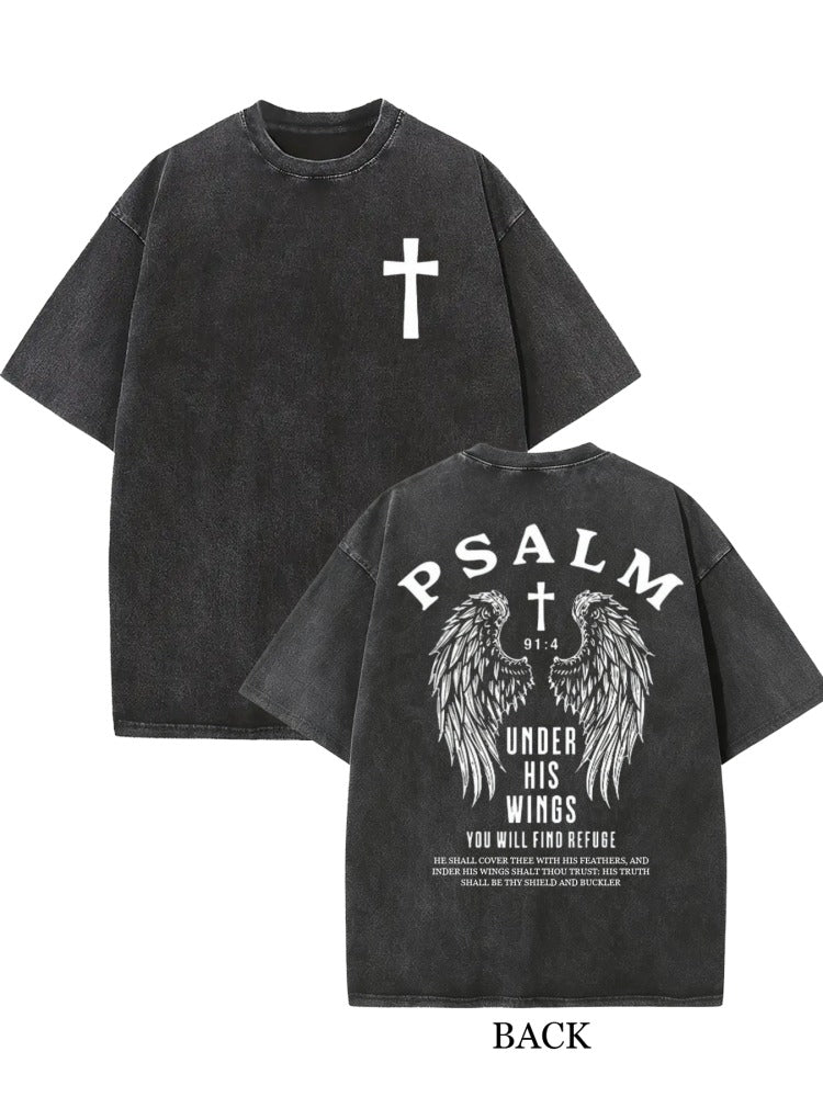 Angel Psalm Under His Wings You Will Find Refuge Christ Birthday Gift Washed T-shirt