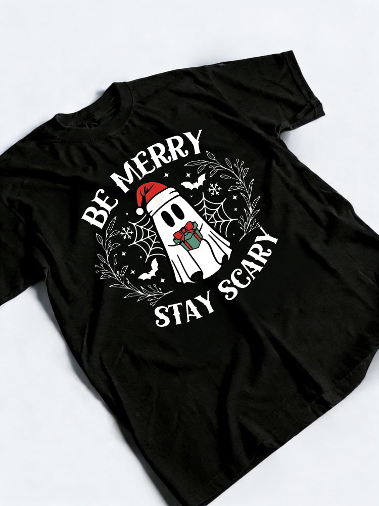Be Merry Stay Scary Ghost Funny Halloween Gift T-shirt