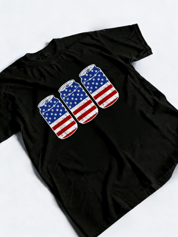 Beer Lover Beer Can USA Flag 4TH Of July Gift T-shirt