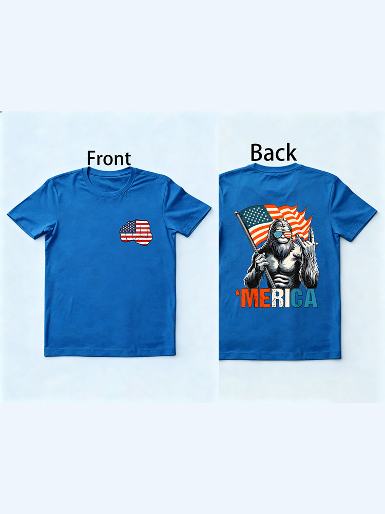 Bigfoot Merica Rock American Flag 4th of July Gift T-Shirt