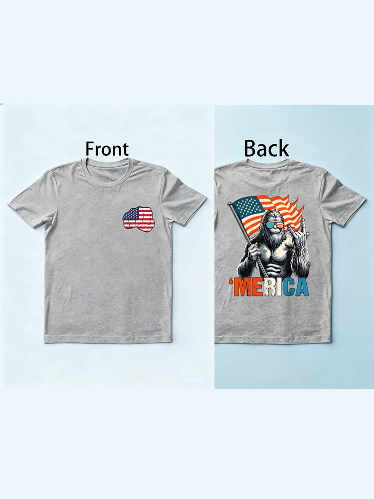 Bigfoot Merica Rock American Flag 4th of July Gift T-Shirt