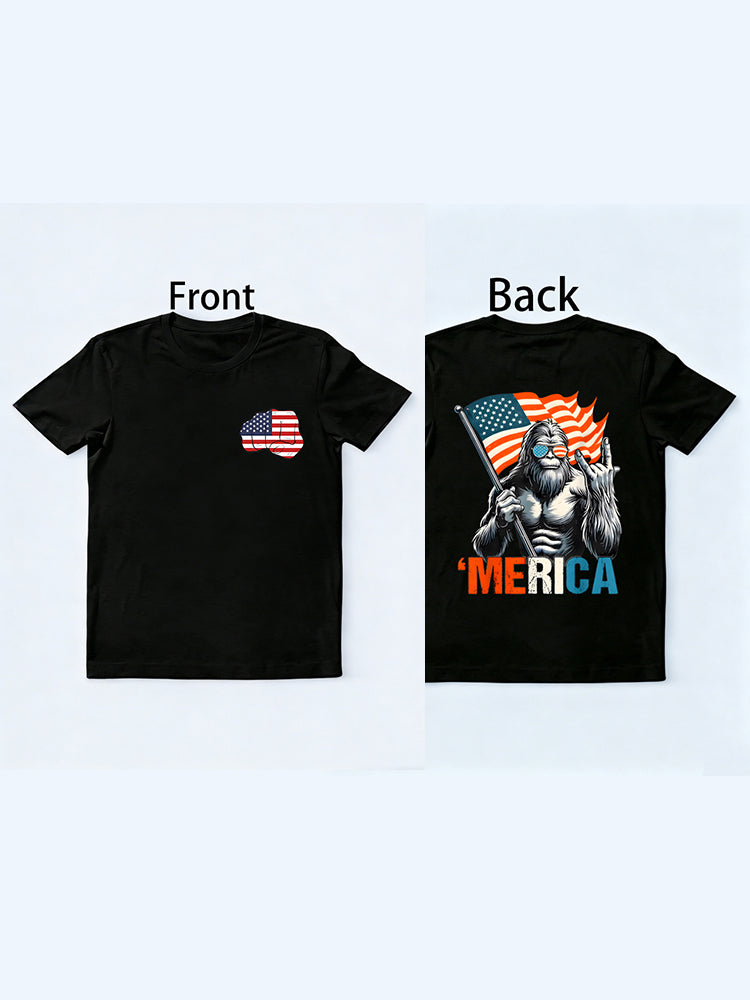 Bigfoot Merica Rock American Flag 4th of July Gift T-Shirt