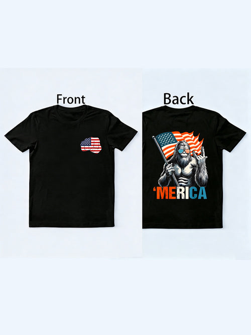 Bigfoot Merica Rock American Flag 4th of July Gift T-Shirt