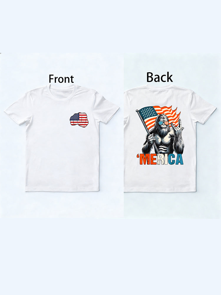 Bigfoot Merica Rock American Flag 4th of July Gift T-Shirt