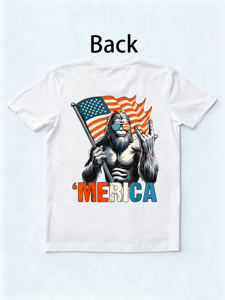 Bigfoot Merica Rock American Flag 4th of July Gift T-Shirt