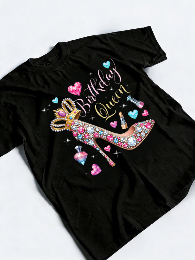 Birthday Queen Crown High Heel Hearts Stars Birthday Gift T-shirt