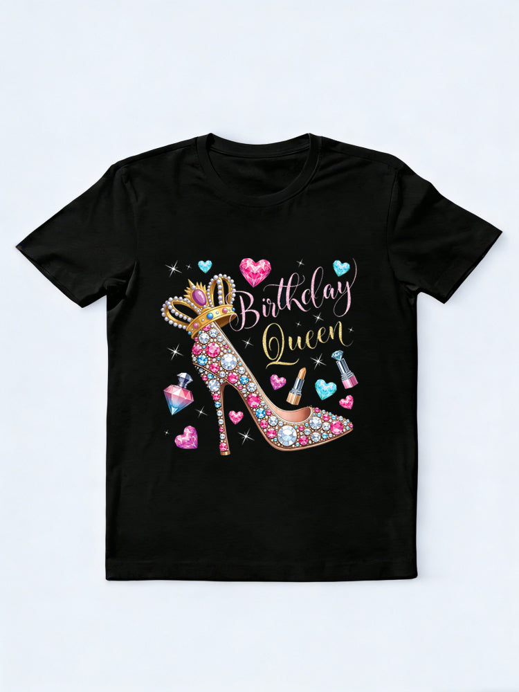 Birthday Queen Crown High Heel Hearts Stars Birthday Gift T-shirt