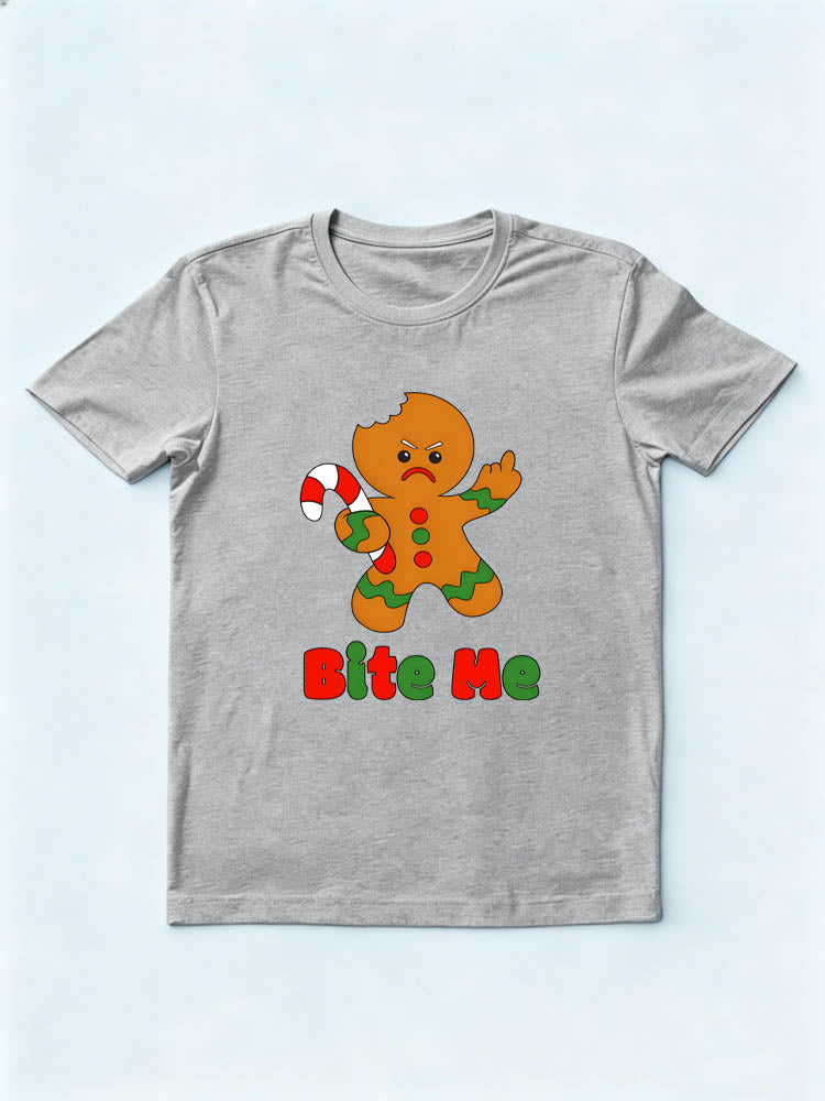 Bite Me Gingerman Cookie Christmas Season Vibe T-shirt