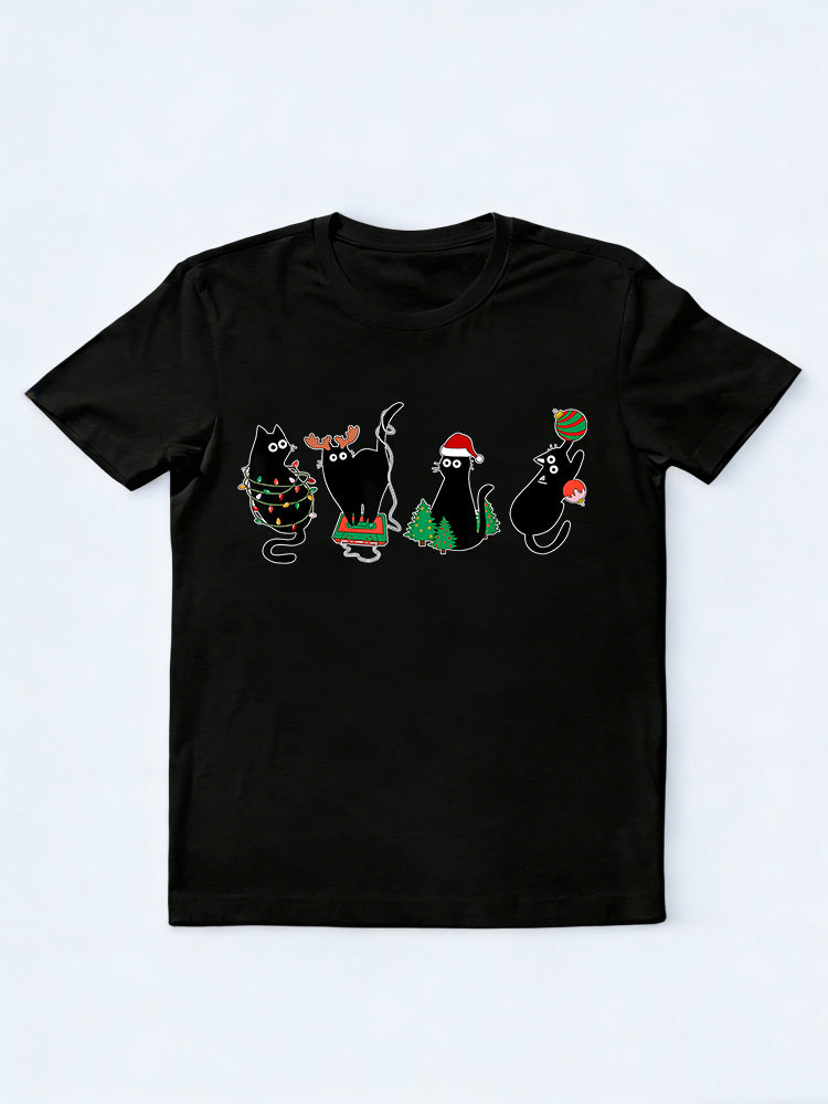 Black Cat Lover Family Christmas Gift T-shirt