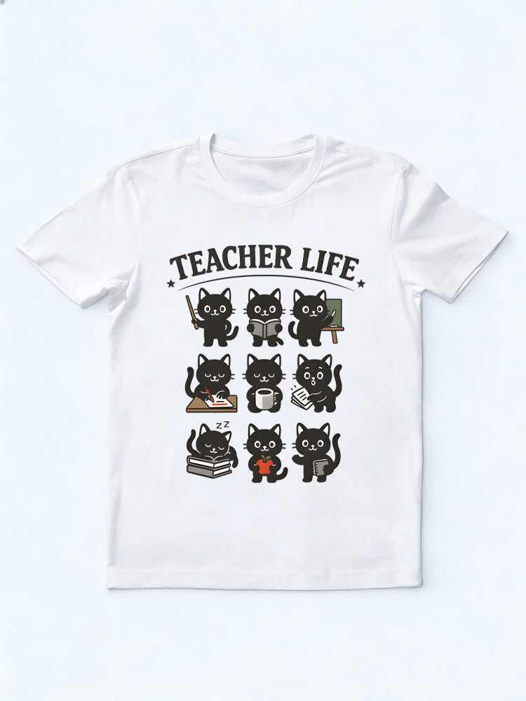 Black Cat Teacher Life Teacher Gift Back To School T-Shirt