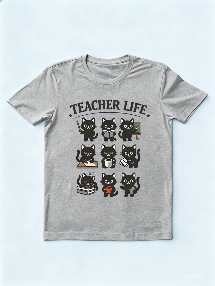 Black Cat Teacher Life Teacher Gift Back To School T-Shirt