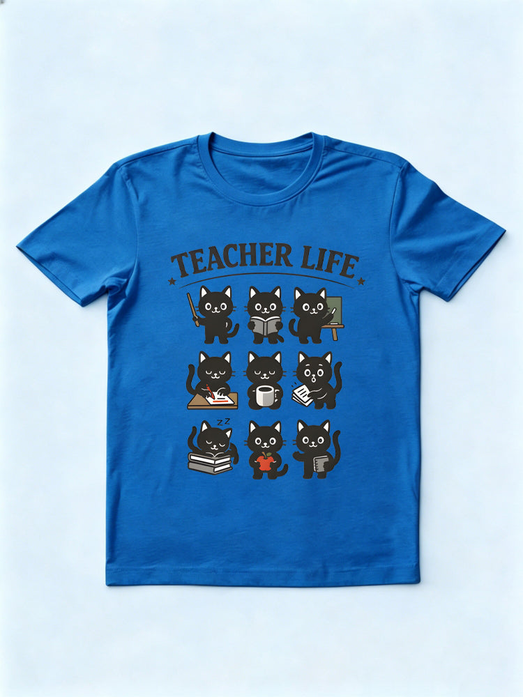 Black Cat Teacher Life Teacher Gift Back To School T-Shirt
