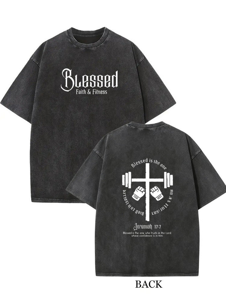 Blessed Faith& Fitness Christ/ Prayer Gift Washed T-shirt