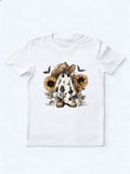 Boo Haw Ghost with Cowboy Hat and Sunflowers Western Halloween T-shirt