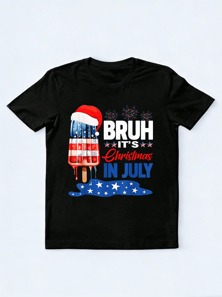 Bruh It's Christmas In July Popsicle Santa Hat 4th Of July Gift T-shirt