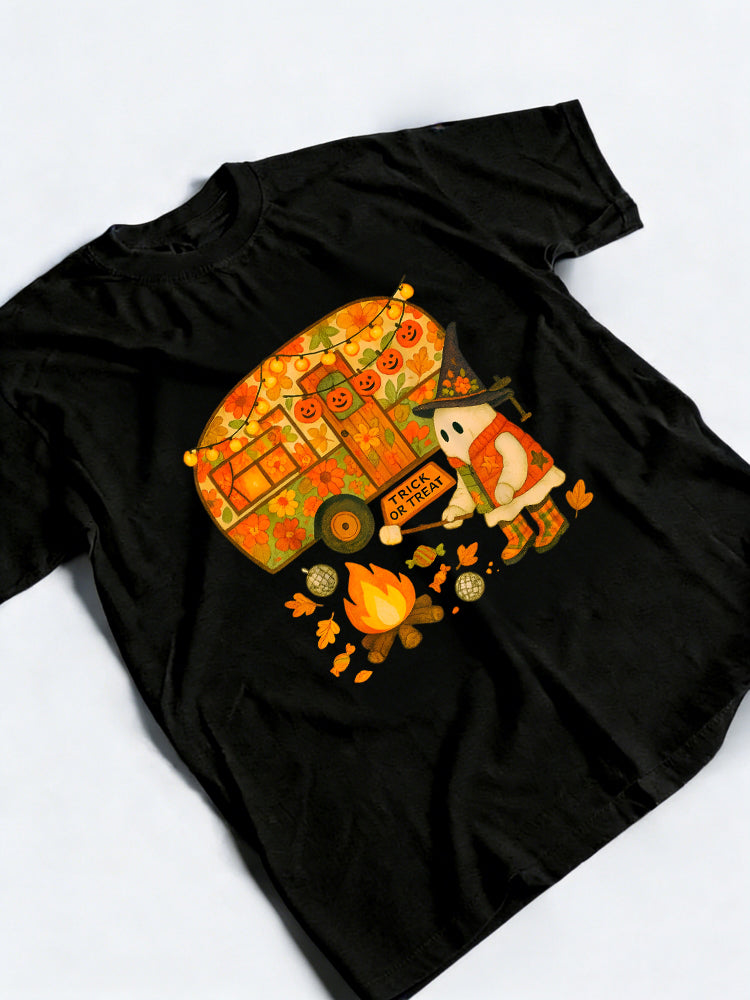 Camping Ghost Retro Halloween Fall Campfire Vintage Halloween Gift T-shirt