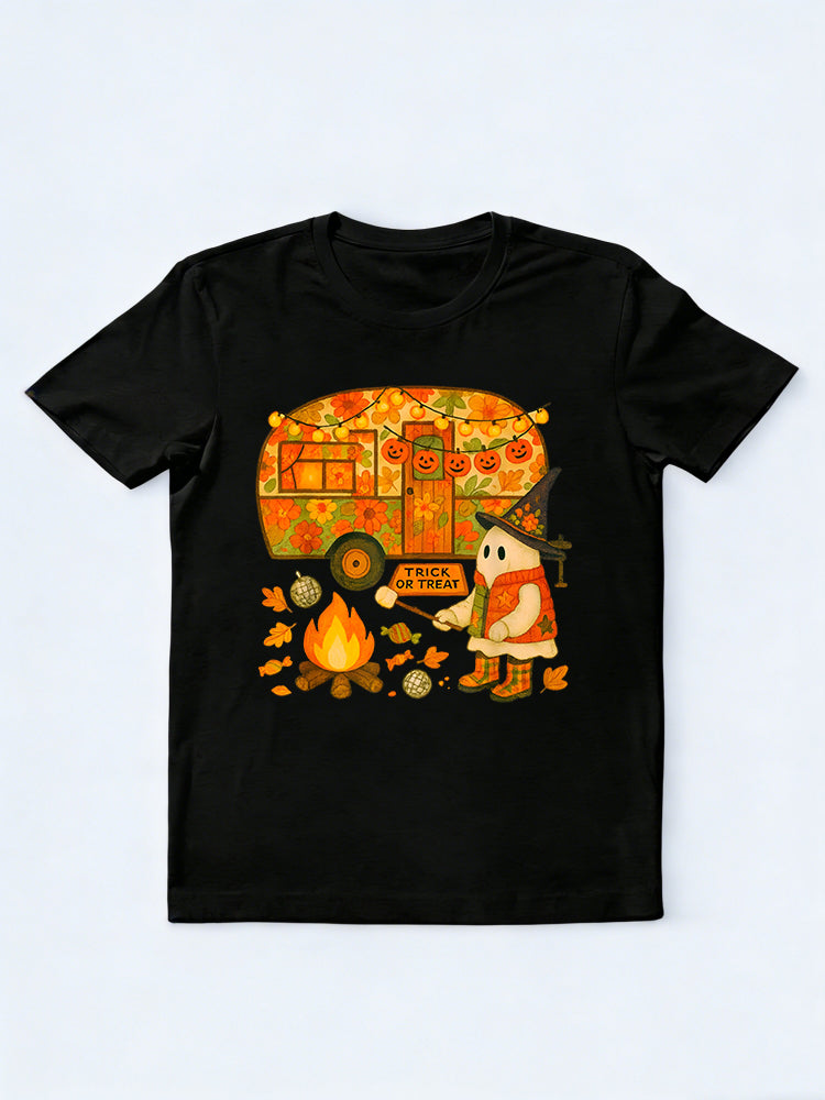 Camping Ghost Retro Halloween Fall Campfire Vintage Halloween Gift T-shirt