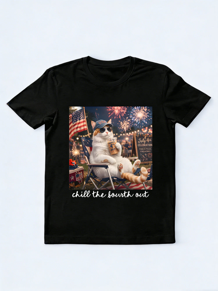 Cat America Selfie Chill Out 4th of July T-Shirt