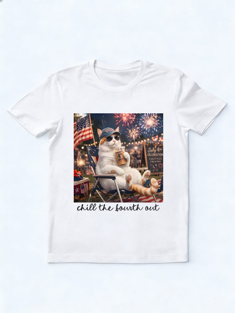 Cat America Selfie Chill Out 4th of July T-Shirt