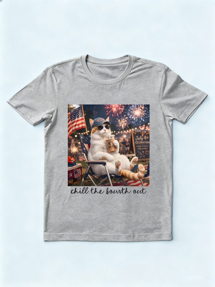 Cat America Selfie Chill Out 4th of July T-Shirt