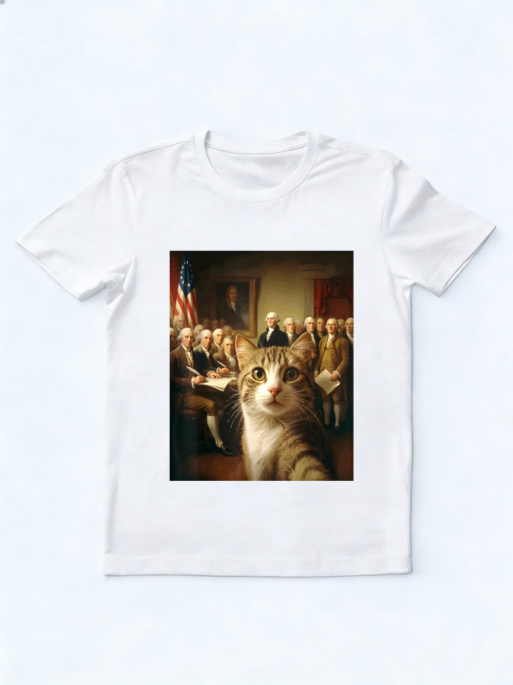 Cat Selfie 1776 2026 Fourth of July Gift T-Shirt