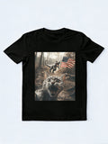 Cat Selfie With Trex Dinosaur USA Flag Patriotic 4th of July Gift T-Shirt