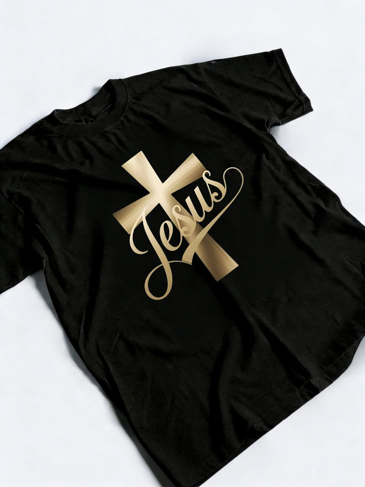 Christian Faith Apparel Golden Jesus Cross Religious Easter Gift T-Shirt