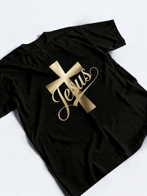 Christian Faith Apparel Golden Jesus Cross Religious Easter Gift T-Shirt