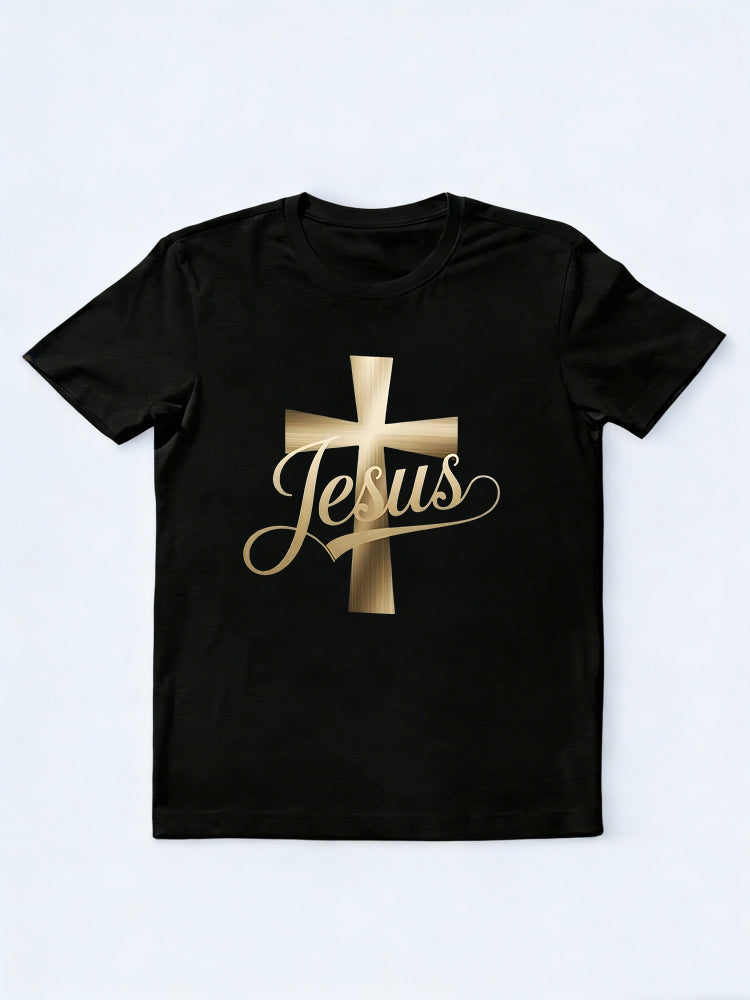 Christian Faith Apparel Golden Jesus Cross Religious Easter Gift T-Shirt