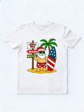 Christmas in July Santa & Surfboard USA Flag 4th of July Gift T-Shirt