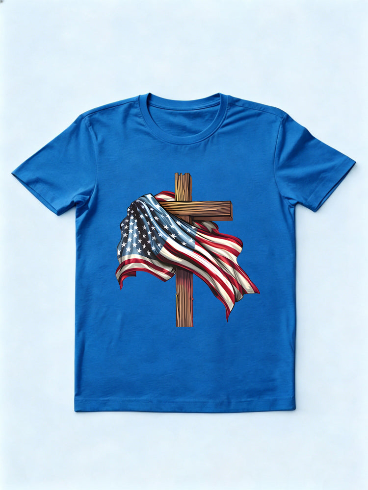 Cross USA Flag Christian 4th of July Gift T-shirt