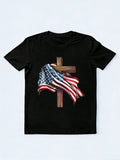Cross USA Flag Christian 4th of July Gift T-shirt