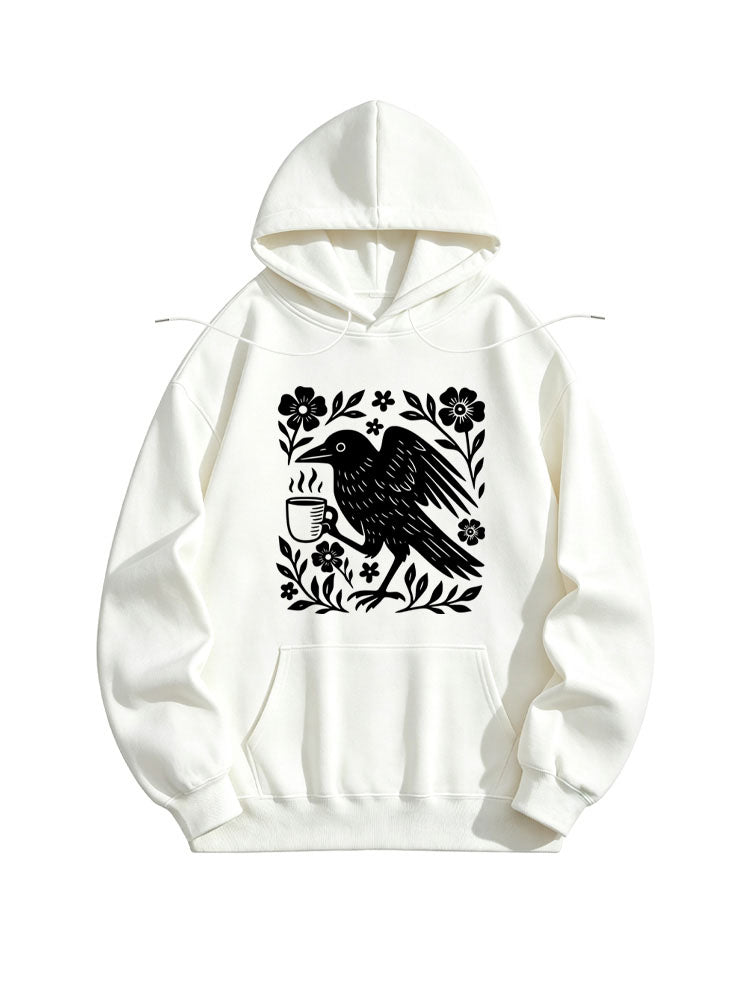 Crow Bird Coffee Lover Spooky Season Halloween Vibe Hoodie