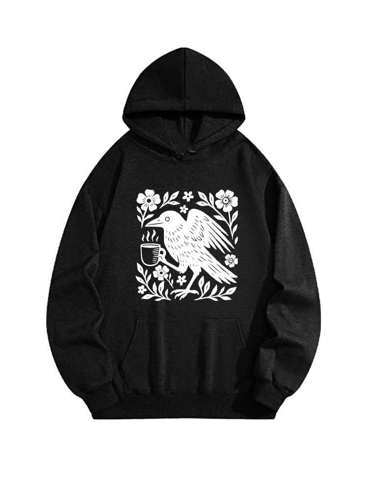 Crow Bird Coffee Lover Spooky Season Halloween Vibe Hoodie