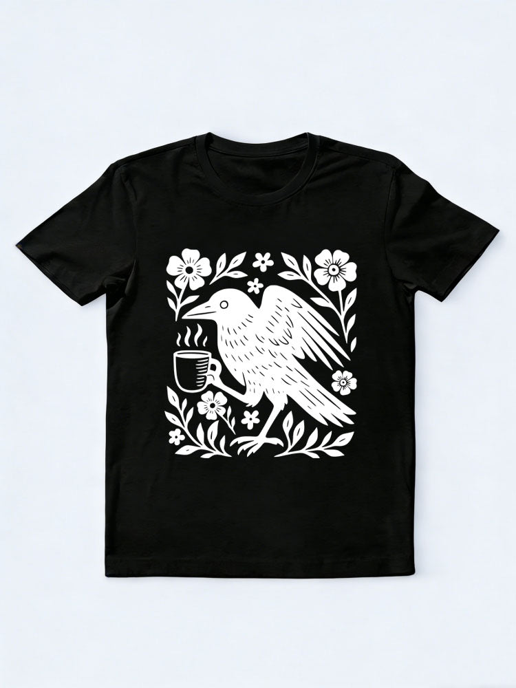 Crow Bird Coffee Lover Spooky Season Halloween Vibe T-shirt