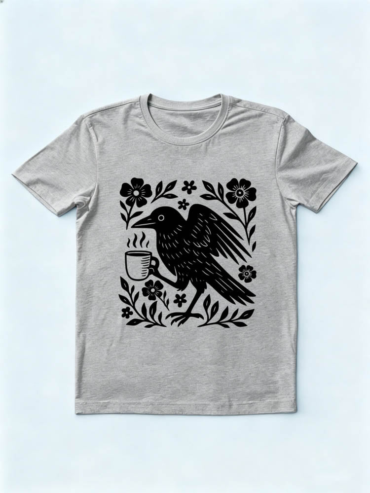 Crow Bird Coffee Lover Spooky Season Halloween Vibe T-shirt