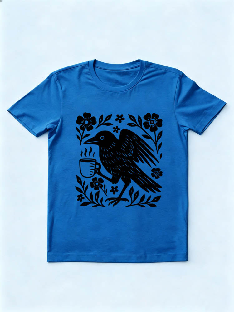 Crow Bird Coffee Lover Spooky Season Halloween Vibe T-shirt